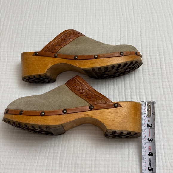 Vintage 90’s Y2K Faded Glory Suede Leather Chunky Slip On Wooden Clogs Size 10 - Picture 7 of 15